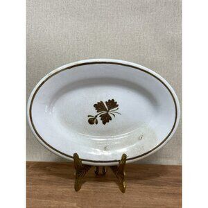 Meakin Ironstone Oval Dish Tea Leaf Copper Lustre Small 7 Inch Stained Crazed